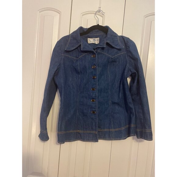 Vintage DenimWorks Womens Blue Denim Button-Up Jacket With Wide Collar & Contras - Picture 8 of 12